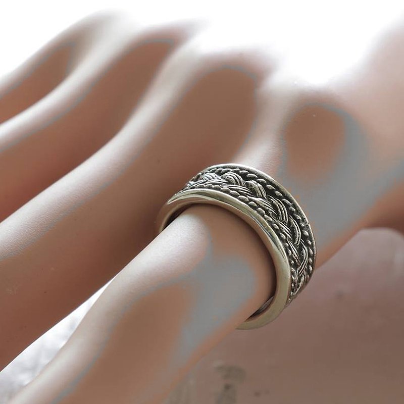 Cigar Band Sterling Silver Ring Boho Celtics Braid Wide Bohemian Women hippy 925 - General Rings - Other Metals Silver