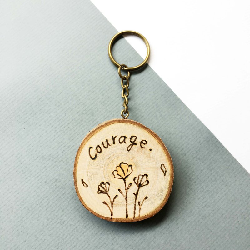 電燒畫原木鑰匙圈_Courage_可客製圖案文字 - 杯墊 - 木頭 透明