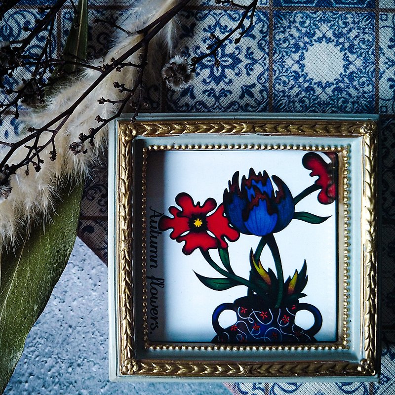 Autumn flowers. | mini mini square art(ミニミニ スクエアアート) - 掛牆畫/海報 - 紙 藍色