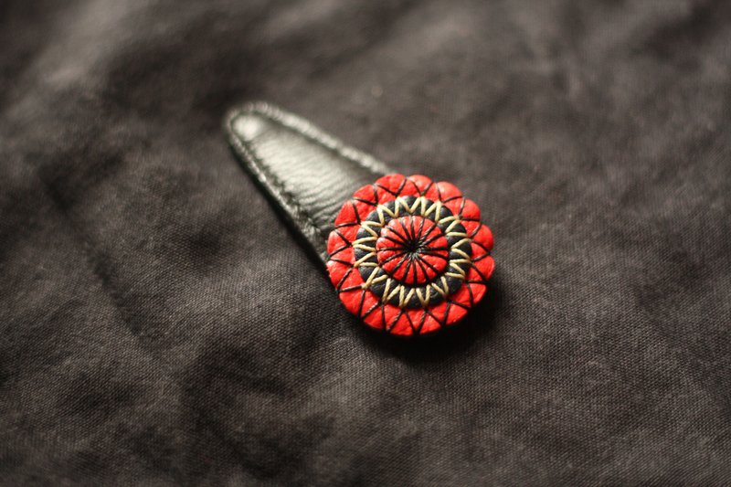 Genuine Leather Series | Original Design | Hand-Stitched | Mandala | Hair Clip | Hair Accessory | - Hair Accessories - Genuine Leather Red
