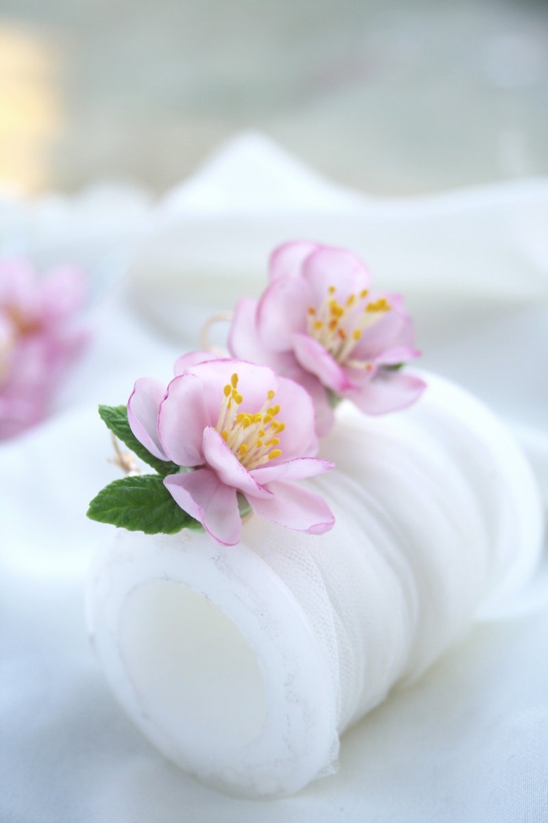 Sakura earrings, Cherry blossom earrings, Flower earrings - Earrings & Clip-ons - Porcelain Pink