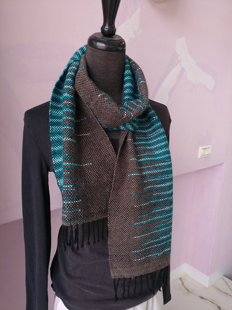 Handwoven by Carina | Clasped Weft Scarf - Knit Scarves & Wraps - Wool Blue