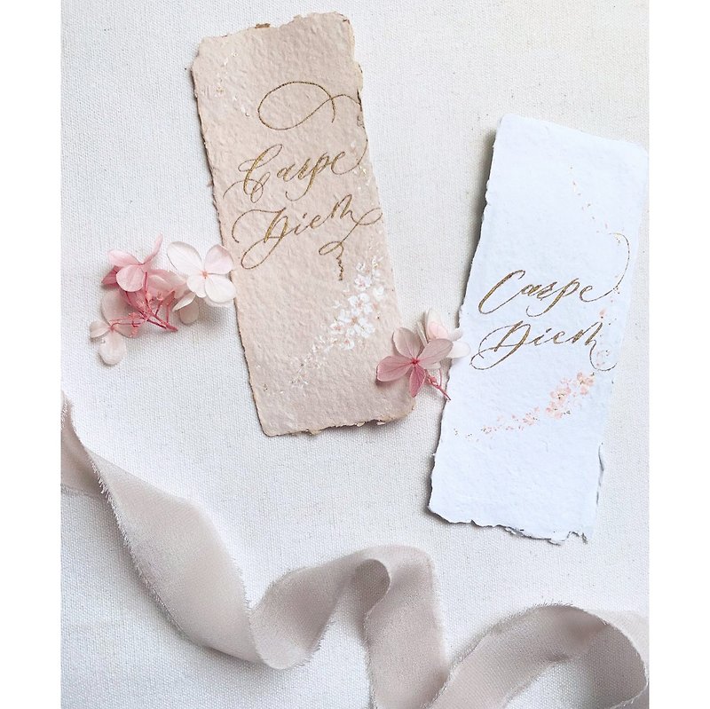 Carpe Diem | Handmade Bookmark with Gold Stamping Calligraphy and Drawing*~ - Bookmarks - Paper White