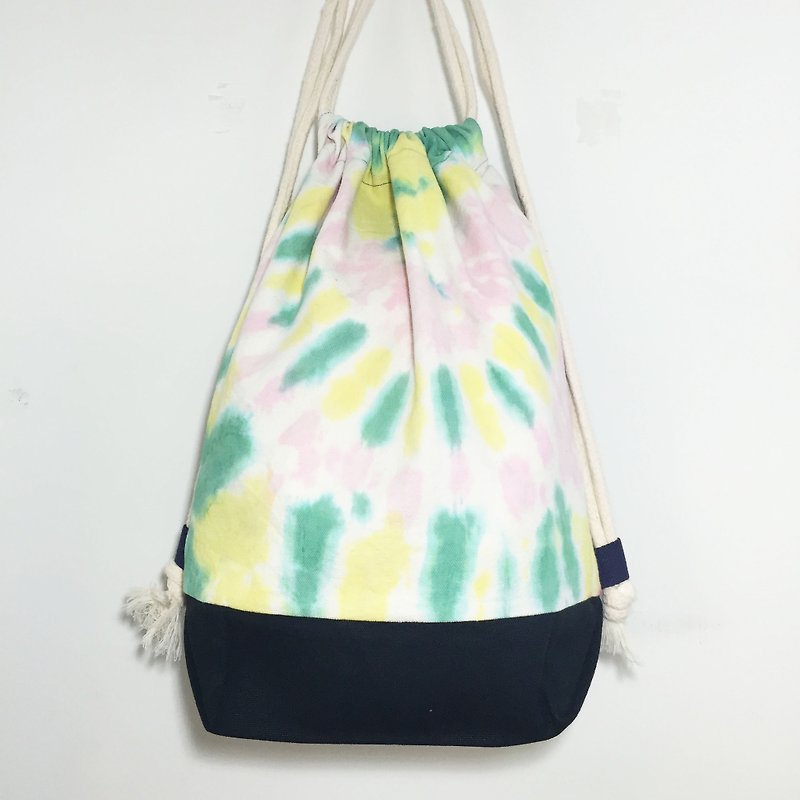 Tie Dye/Handmade/drawstring/backpack [Black] - Drawstring Bags - Cotton & Hemp Black