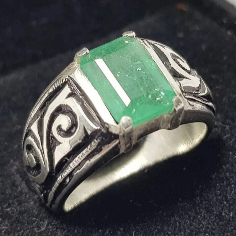 Genuine natural big emerald rings for men premium quality vivid green panjsher - 戒指 - 寶石 綠色