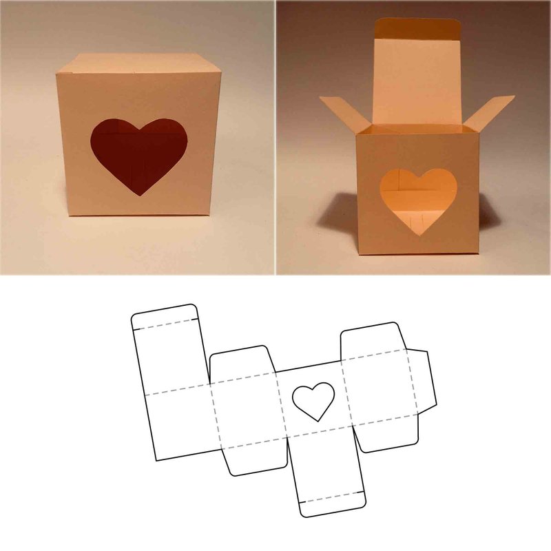 Heart box template, heart gift box, box with window, love gift box, Cricut, PDF - 圖文模板設計 - 其他材質 