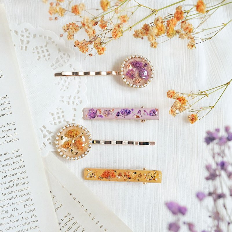 Gypsophila Garden. Japanese dry flower hairpin set - Hair Accessories - Resin Purple