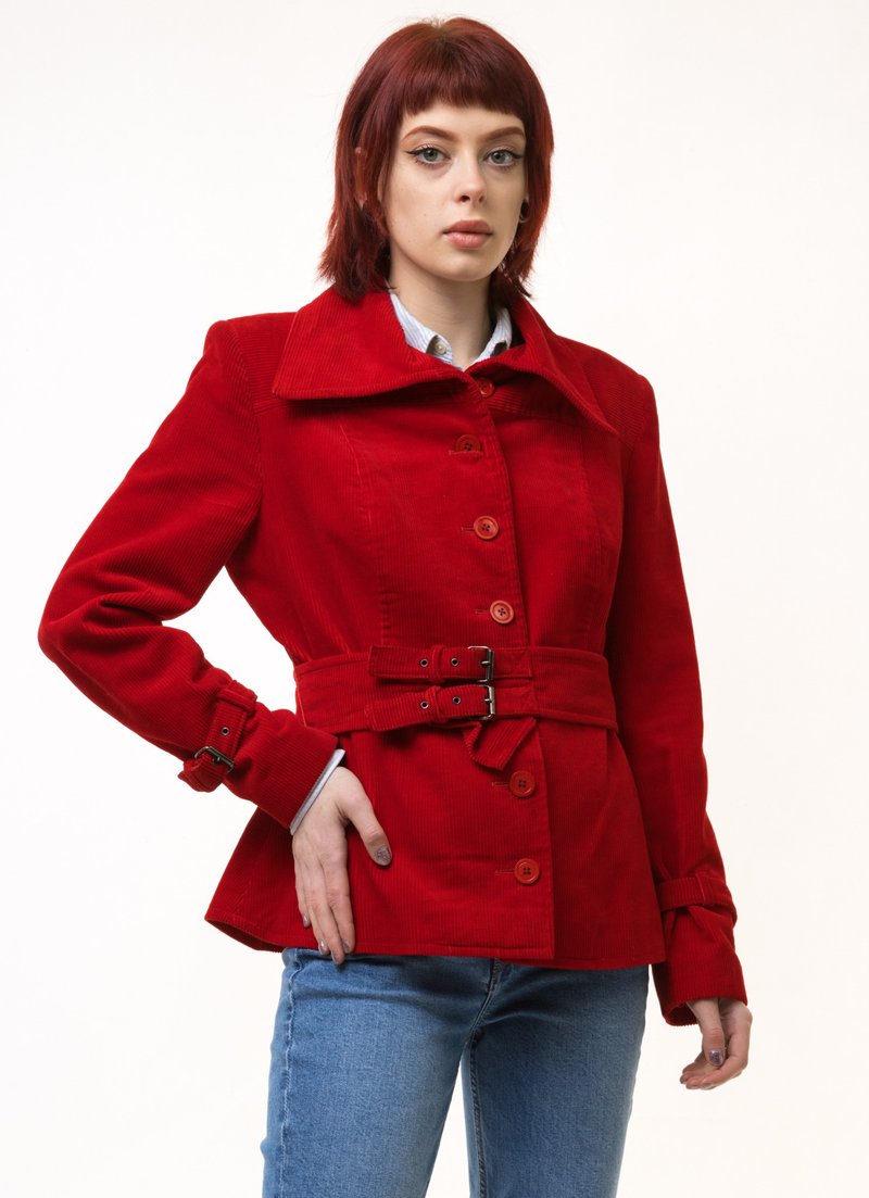 Vintage Corduroy Jacket 80s Women red cord jacket 5251 - 女大衣/外套 - 其他材質 紅色