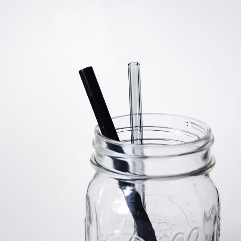 17cm (口徑0.8cm) 平口 短玻璃吸管1支入(附贈清潔刷) 環保客製化 - 環保吸管 - 玻璃 黑色