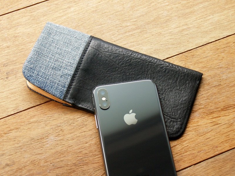 weekenlife - Leather Phone Case for iPhone X / Xs ( Custom Name ) - Jeans Black - เคส/ซองมือถือ - หนังแท้ สีดำ