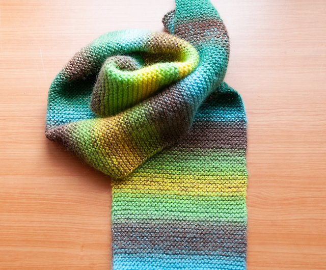 Blue & Green Warm Hand Knit Scarf