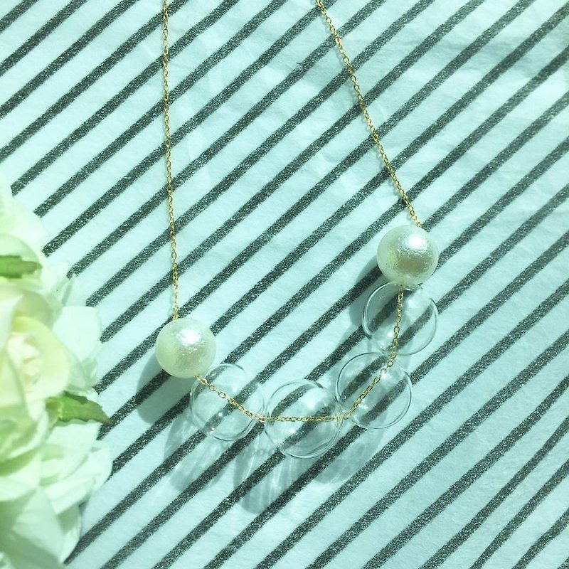 "LaPerle" Geometric Round Beads Imitation Pearl Glass Beads White Grey Original Handmade Necklace Necklace Jewelry Plated 16K Gold Copper Chain Black Geometric Necklace Handmade Free Shipping - สร้อยติดคอ - แก้ว ขาว