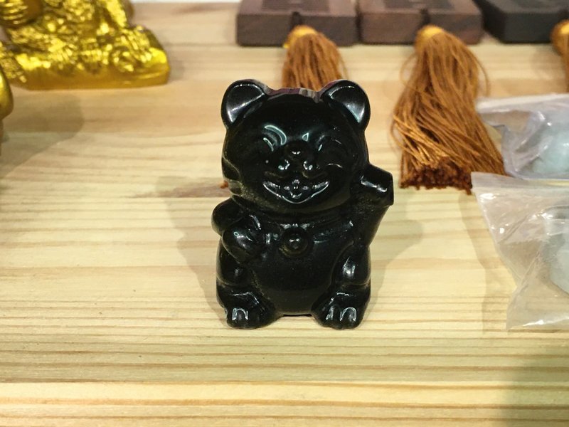 砂金黑曜石招財猫-  招財進寶 - 擺飾/家飾品 - 水晶 