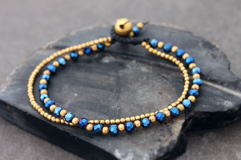 Beaded Strand Bracelets Crystal Faceted Czech Beads Midnight Blue Cocktail - สร้อยข้อมือ - กระดาษ สีน้ำเงิน