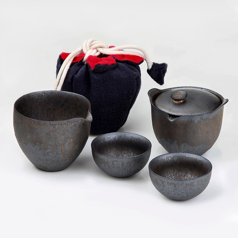 Iron Glaze Travel Set-4 pcs - Teapots & Teacups - Pottery Black