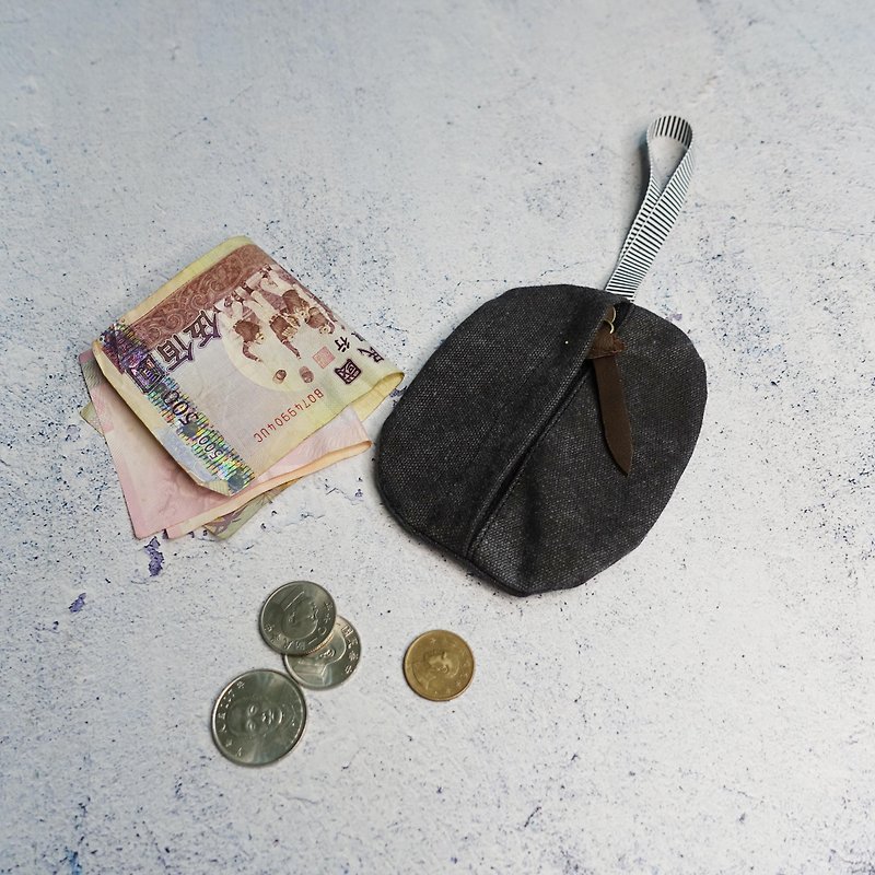 Sienna cobbles Stone wash canvas purse - กระเป๋าใส่เหรียญ - ผ้าฝ้าย/ผ้าลินิน สีดำ