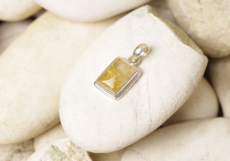 Gold Rutile Quartz Pendant Top -  Gemstone Pendant Necklace - 項鍊 - 純銀 金色