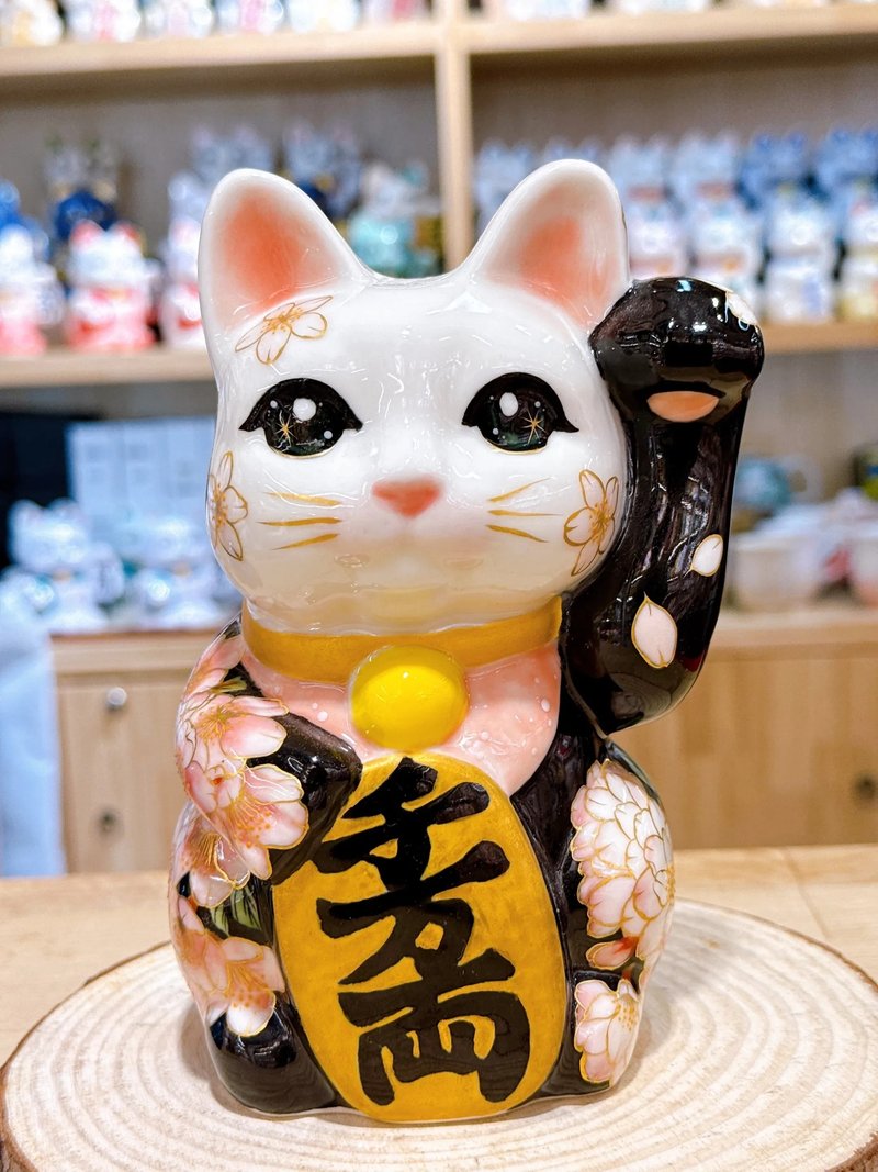 【福櫻綻華】日本清水燒招財貓 | 色繪 - 櫻 中號 - 擺飾/家飾品 - 瓷 白色