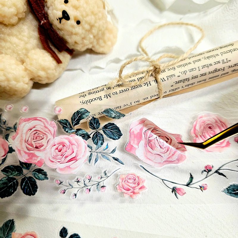 Pre-Cut Segment_LOPO Romance Rose Iridescent Kiss-Cut Masking Tape 2m - 紙膠帶/和紙/PET - 其他材質 