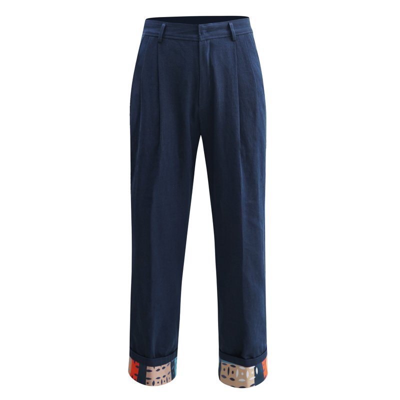 【PROSPERITY COINS】Eco-Denim Pleated Trousers - กางเกงขายาว - วัสดุอีโค สีน้ำเงิน