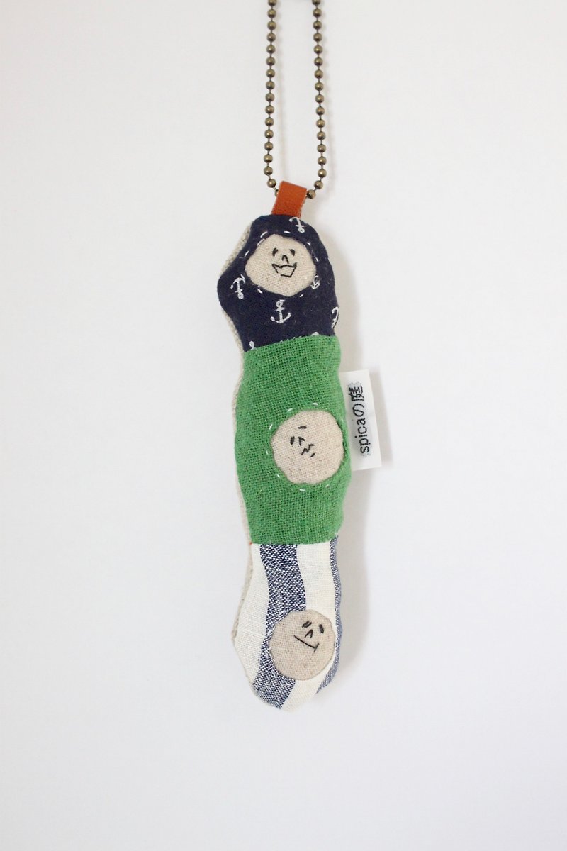 patchwork   Strap - พวงกุญแจ - ผ้าฝ้าย/ผ้าลินิน สีเขียว