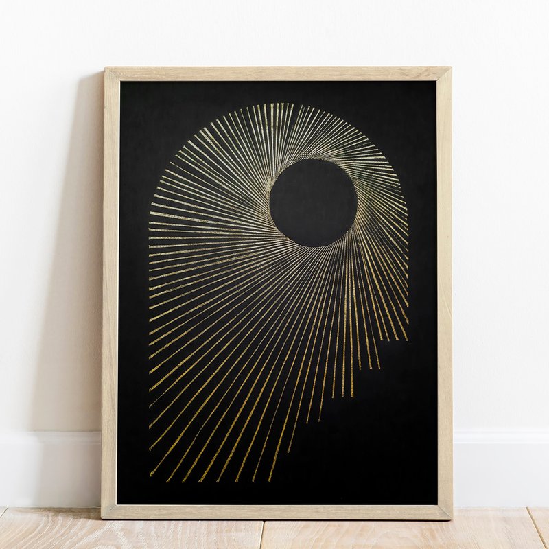Linocut Print Abstract Black Arch Sun Original Artwork Classical Wall Art Decor - 壁貼/牆壁裝飾 - 紙 黑色