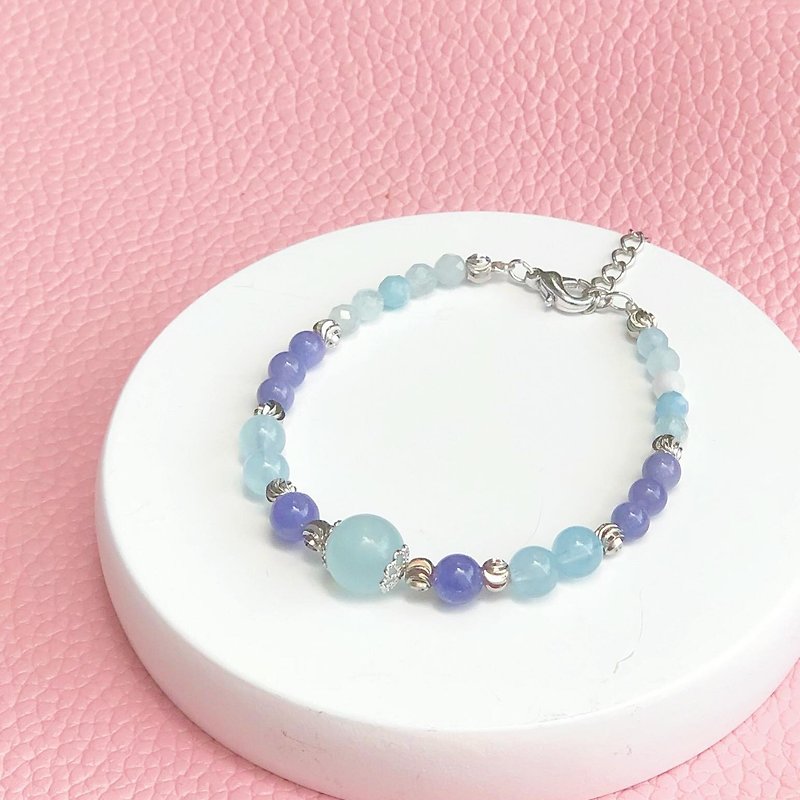 坦桑石  海藍寶  水晶手鏈 天然石 生日禮物 愛情運 - 手鍊/手環 - 水晶 藍色