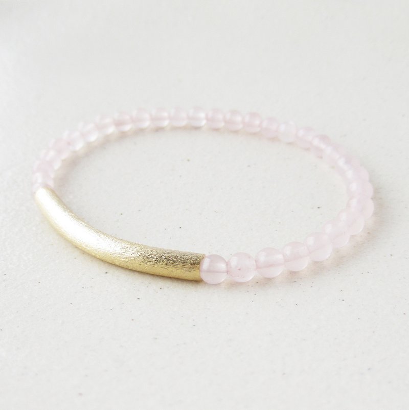 Rose quartz with matte gold curved pipe bracelet - สร้อยข้อมือ - หิน สึชมพู