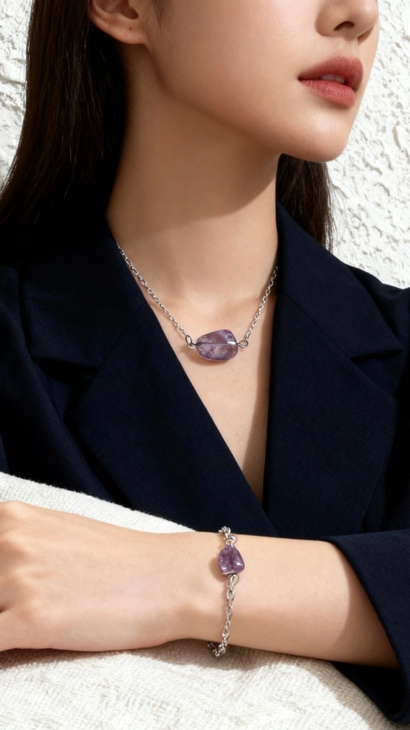 Crystal.EAA 設計款水晶手鏈 簡約款紫水晶手鏈 - 手鍊/手環 - 水晶 紫色