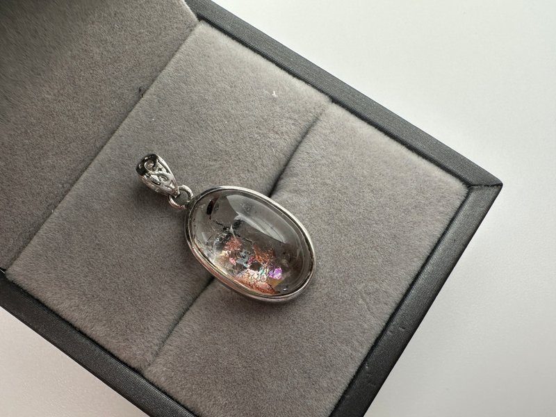 異象水晶925銀鑲吊墜 白水晶、草莓超七、膠花共生雲母礦 - 項鍊 - 水晶 