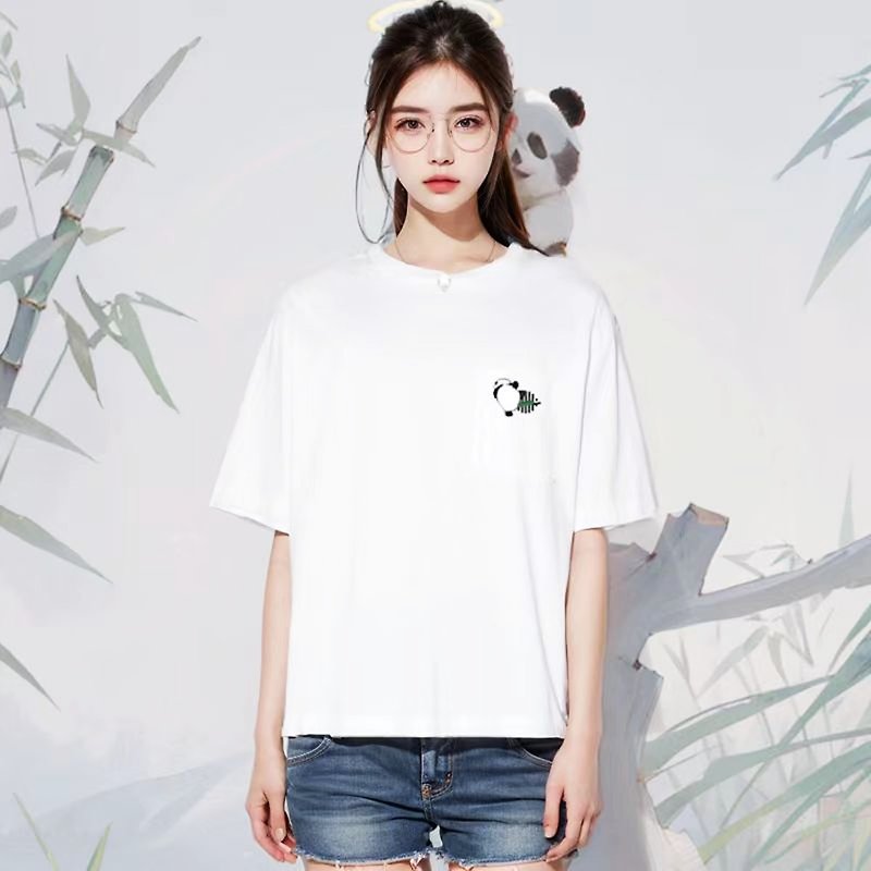 [バレンタインデーギフトボックス] DashinSocks 連名モデル Guolai かわいいパンダ 純綿 大人 半袖 男女兼用 - Tシャツ - コットン・麻 ホワイト