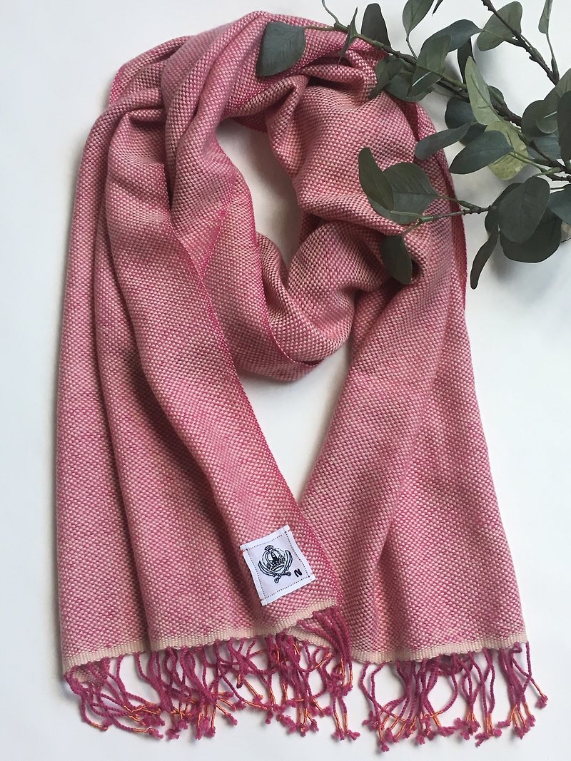 １００％カシミヤ　手織りロングマフラー - スカーフ - その他の素材 ピンク