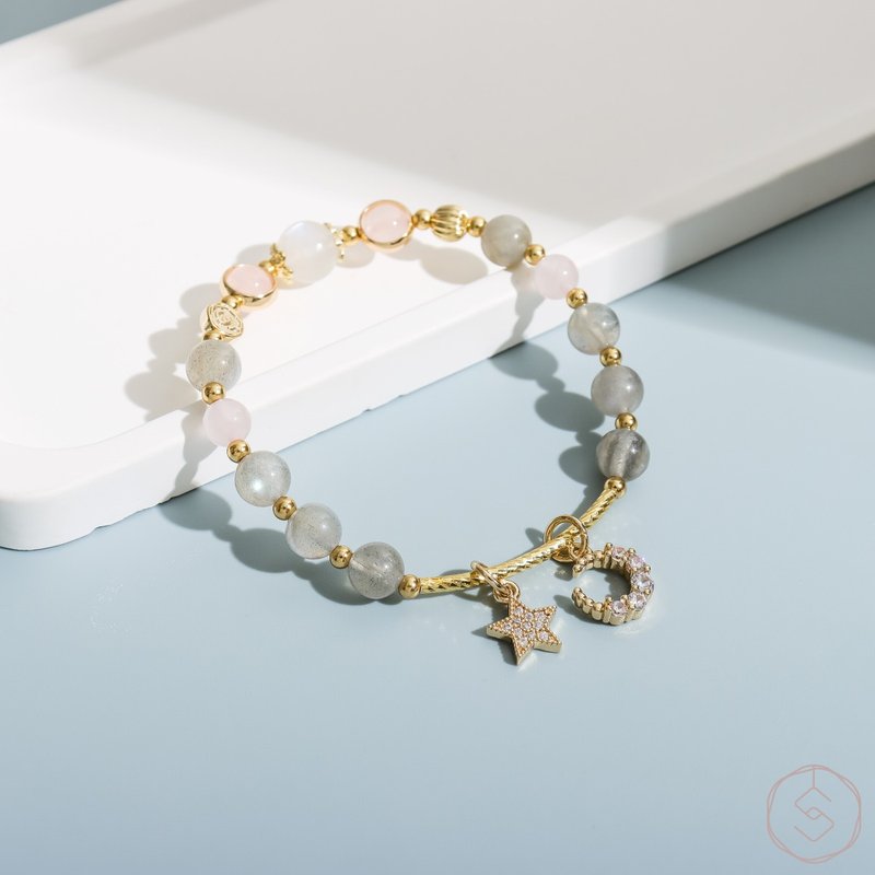 Love | Labradorite Pink Crystal Moonstone | Natural Crystal Bracelet - สร้อยข้อมือ - คริสตัล สีเทา