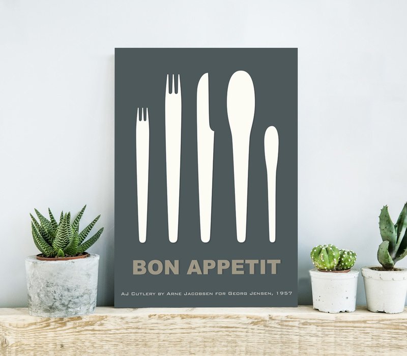 Bon Appetit Poster, Kitchen Wall Art, Mid Century Modern Print - โปสเตอร์ - กระดาษ 