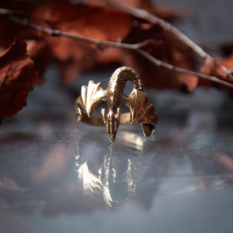 Dragon adjustable ring. Handmade Pagan art. Gothic style. Dragon jewelry For her - General Rings - Other Metals Orange