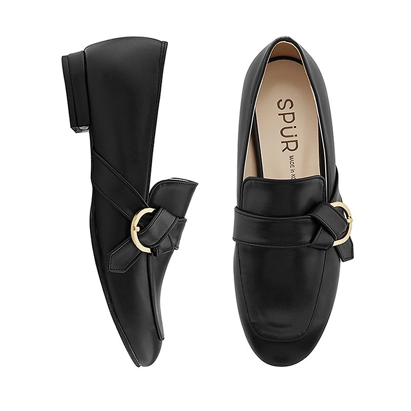 PRE-ORDER – SPUR 摺紙扣平底鞋 MS7017 BLACK - 女款牛津鞋 - 人造皮革 黑色