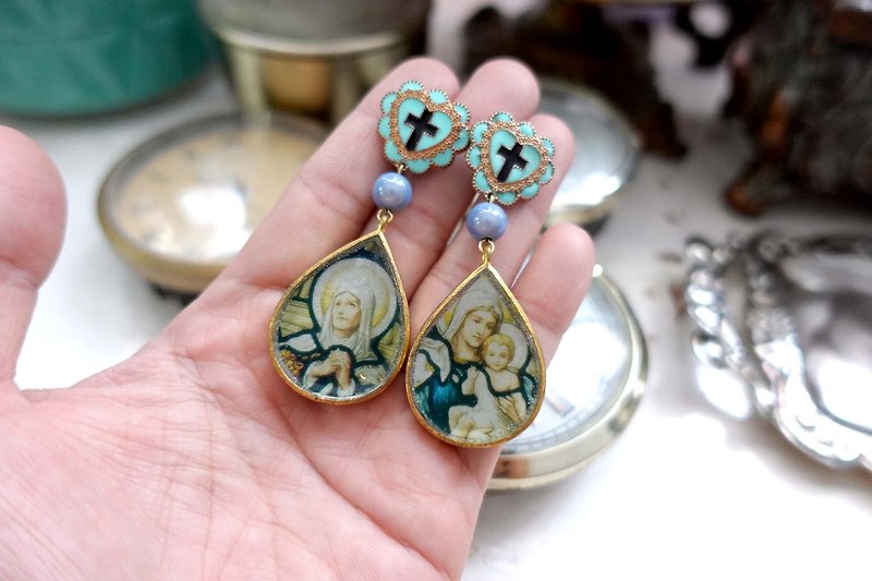 A pair of hand-made Italian religious style earrings with window grilles in the church of Our Lady of Jesus Christ by TIMBEE LO - Earrings & Clip-ons - Other Metals Multicolor