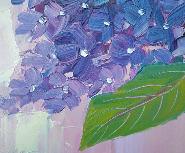 あじさい絵画花オリジナルアート静物壁アート小さな油絵