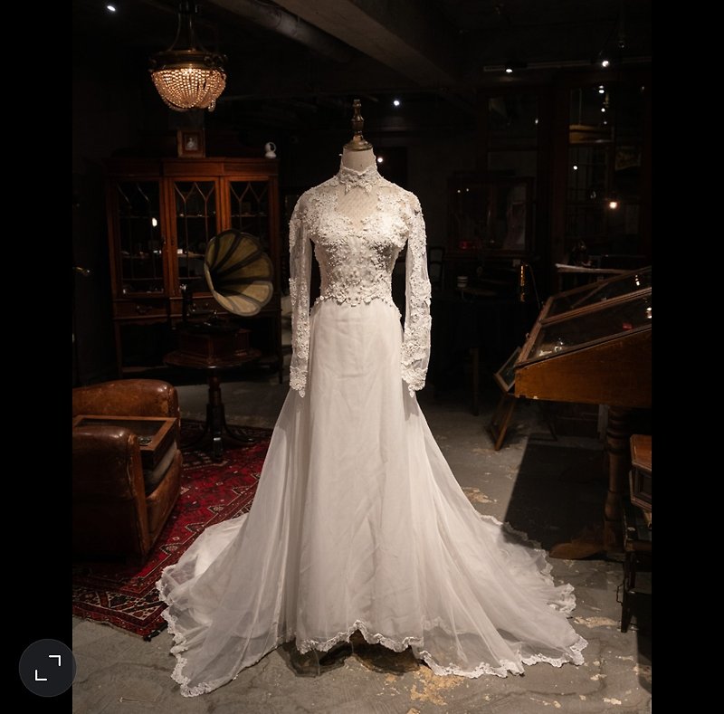 60 s 3D lace beaded details vintage gown - ชุดราตรี - ผ้าฝ้าย/ผ้าลินิน ขาว