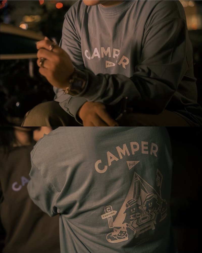 Camper puu 230g long-sleeved T-shirt camping couple and family - เสื้อฮู้ด - ผ้าฝ้าย/ผ้าลินิน 