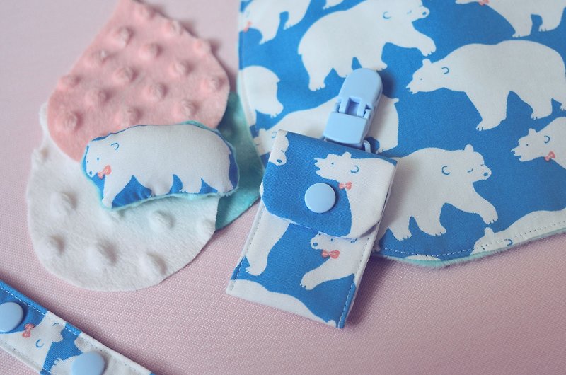 北極熊 - 寶貝平安符袋 - 圍兜/口水巾 - 棉．麻 藍色