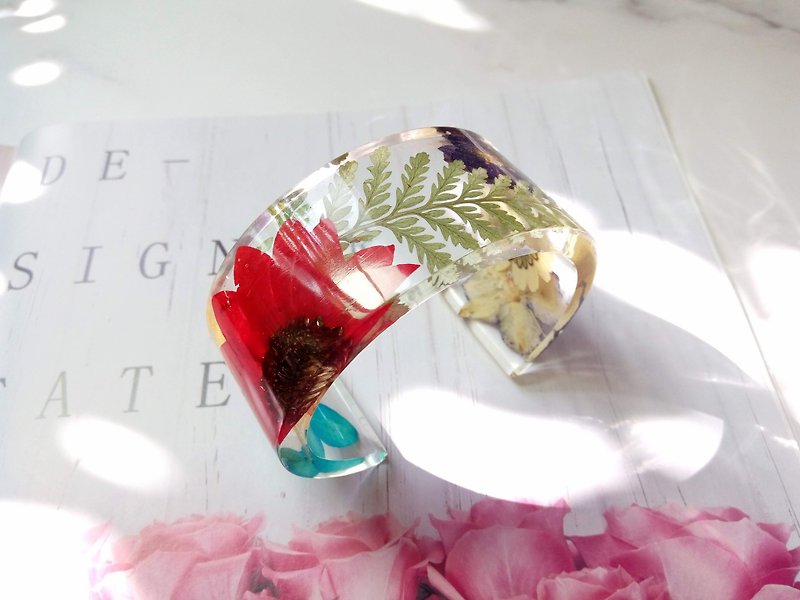 Annys workshop 手作押花手鐲, 花卉植物手鐲, 夏豔系列一 - 手鍊/手環 - 塑膠 多色