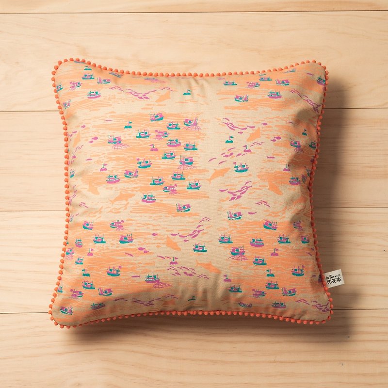 Pompom Trim Cushion Cover/Boats/Deep Orange - Pillows & Cushions - Cotton & Hemp Orange