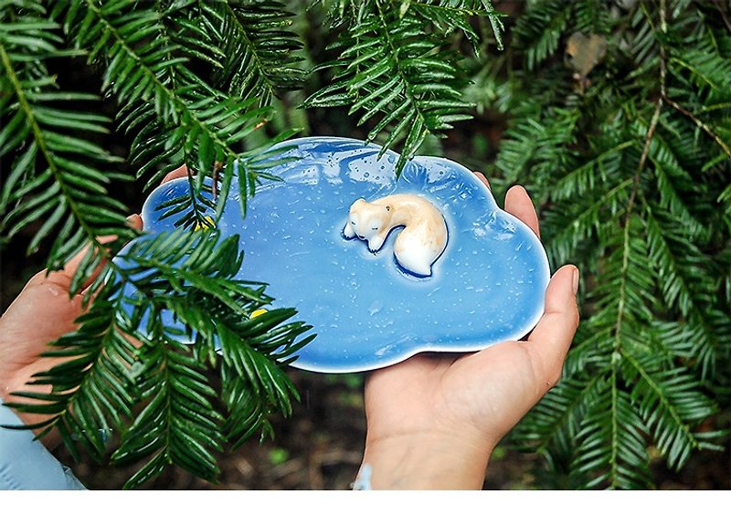 Three shallow ceramic | Original Little Foxes (Azure) and dessert saucer pure hand-painted creative birthday gift - เซรามิก - เครื่องลายคราม 