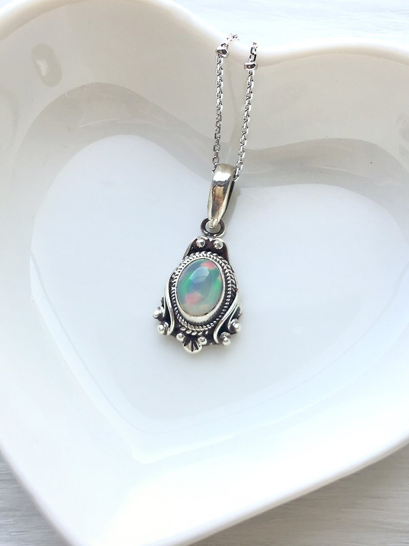 Opal 925 Silver Mirror Style Necklace - Necklaces - Gemstone Silver