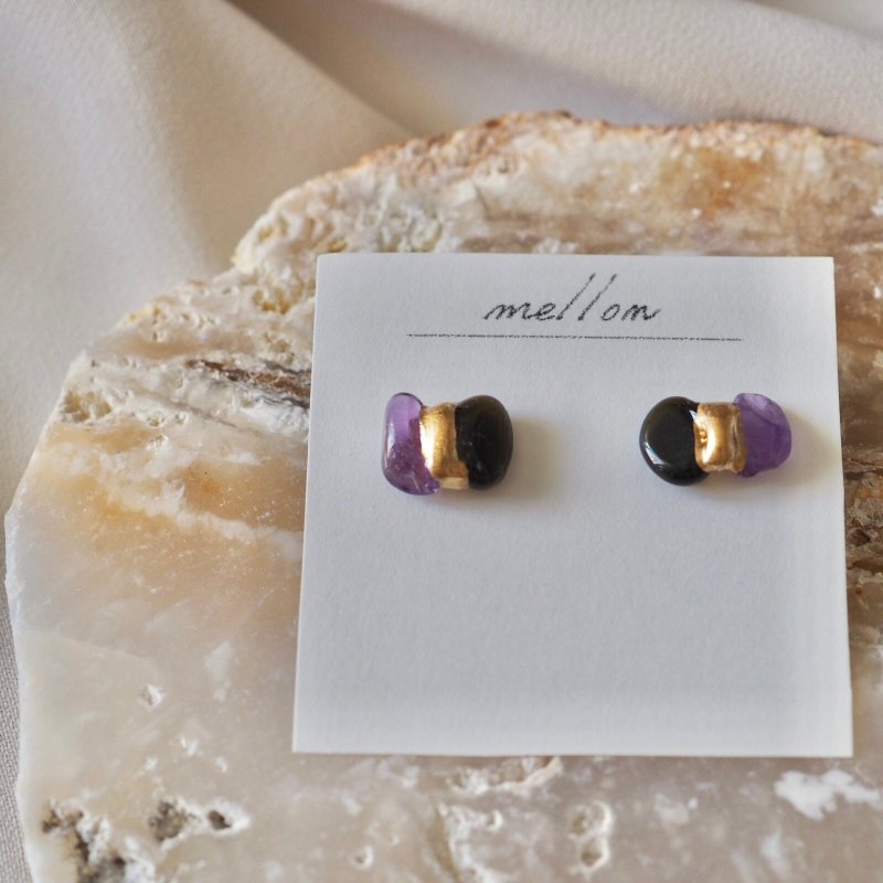 Natural stone gold-lacquered earrings - Earrings & Clip-ons - Stone Gray