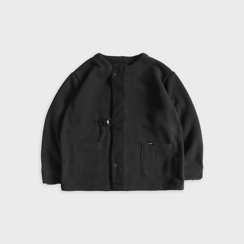 DYCTEAM - Fleece collarless buckle jacket (black) - เสื้อโค้ทผู้ชาย - วัสดุอื่นๆ สีดำ