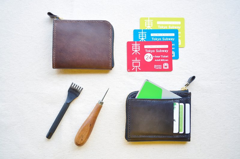4 Card Slots L Shape Leather Zip Wallet/ Multipurpose Zip Wallet - Wallets - Genuine Leather 