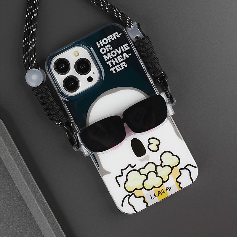 Little Ghost Cinema Black Sunglasses Back Clip Lanyard iPhone Case - เคส/ซองมือถือ - วัสดุอื่นๆ 
