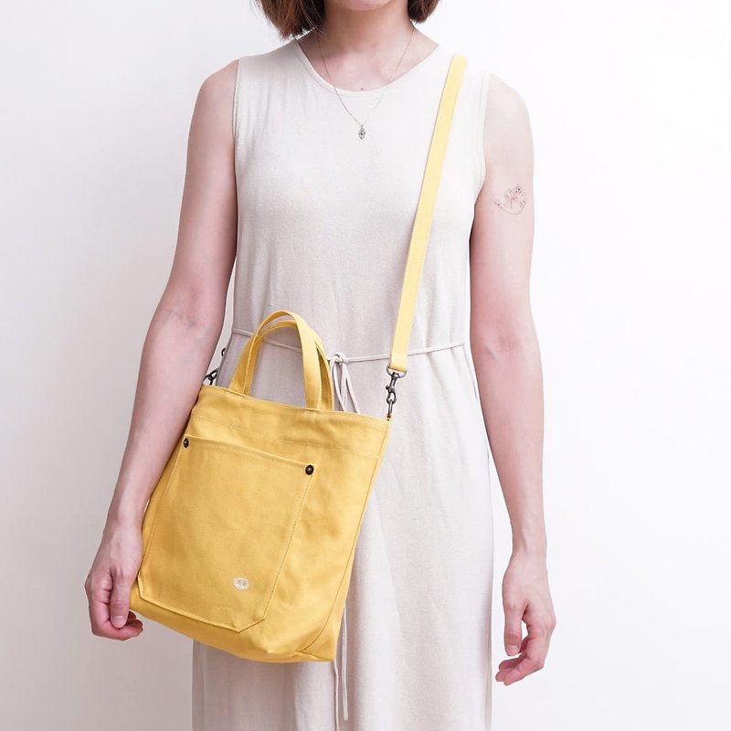 Mushroom MOGU/Hand-shoulder bag/Lemon yellow/Oh my darling! - กระเป๋าแมสเซนเจอร์ - ผ้าฝ้าย/ผ้าลินิน สีเหลือง
